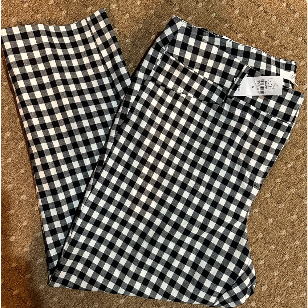 LOFT MARISA RIVIERA CROPPED BLACK AND WHITE GINGHAM PANT